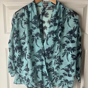 NWT Chelsea 28 for Nordstrom Sheer Blue Floral Blouse